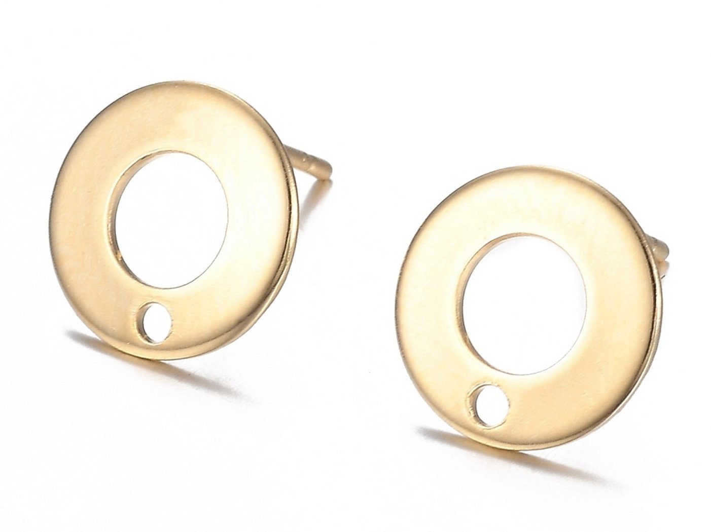 10 Stück Ohrstecker mit Öse Edelstahl, gold, Donut, Ohrringe, Ø 10 mm