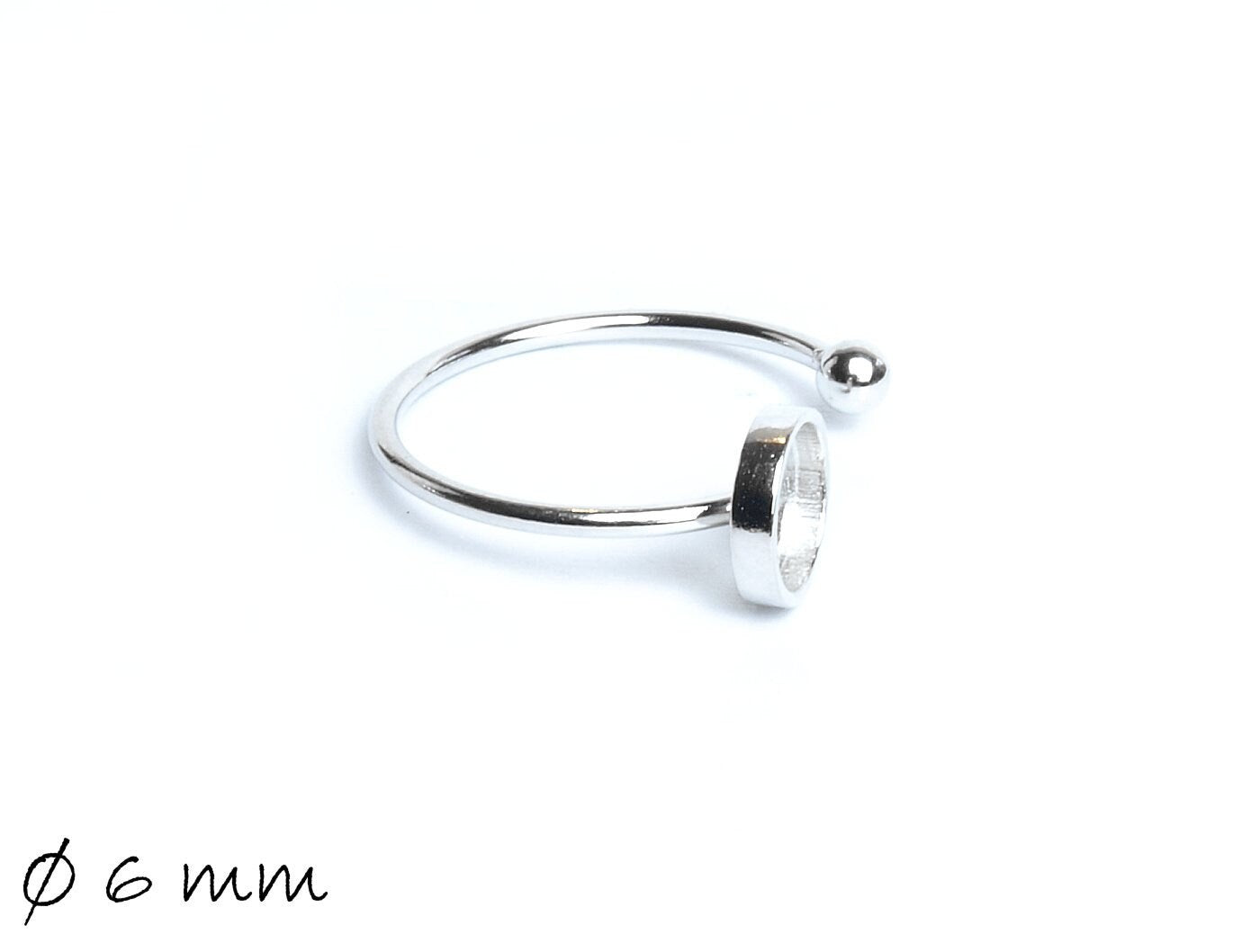 1 Stück Ring Rohling, Sterling Silber 925, silber, mit Fassung Ø 6 mm