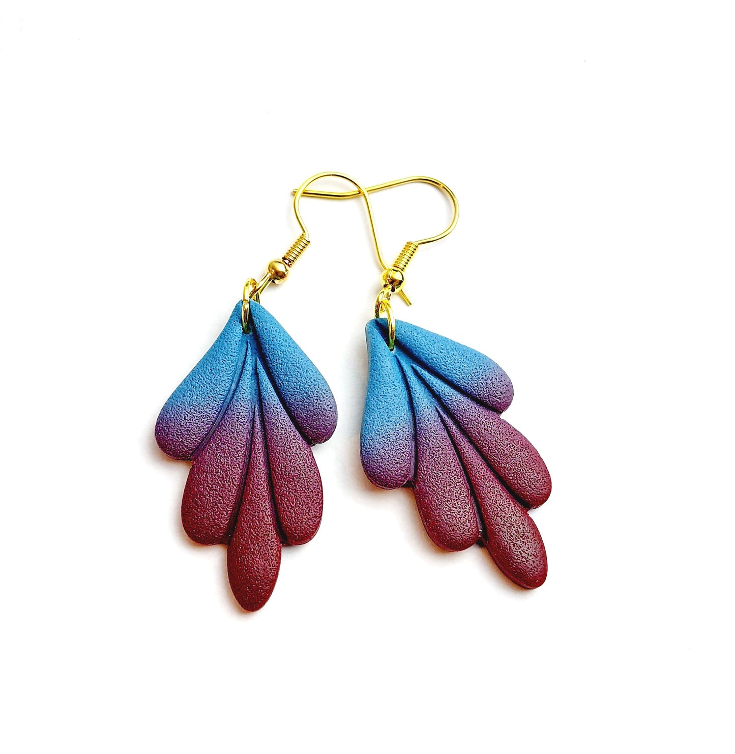 Statement Ohrringe Polymer Clay bordeaux rot weinrot blau gold Blätter Muschel Creolen nach Wahl