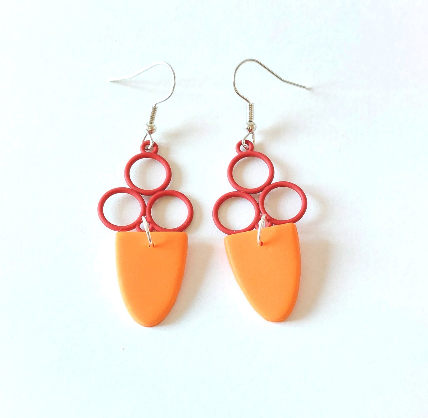 Statement Ohrringe Polymer Clay geometrisch Bernstein orange rot schwarz nach Wahl