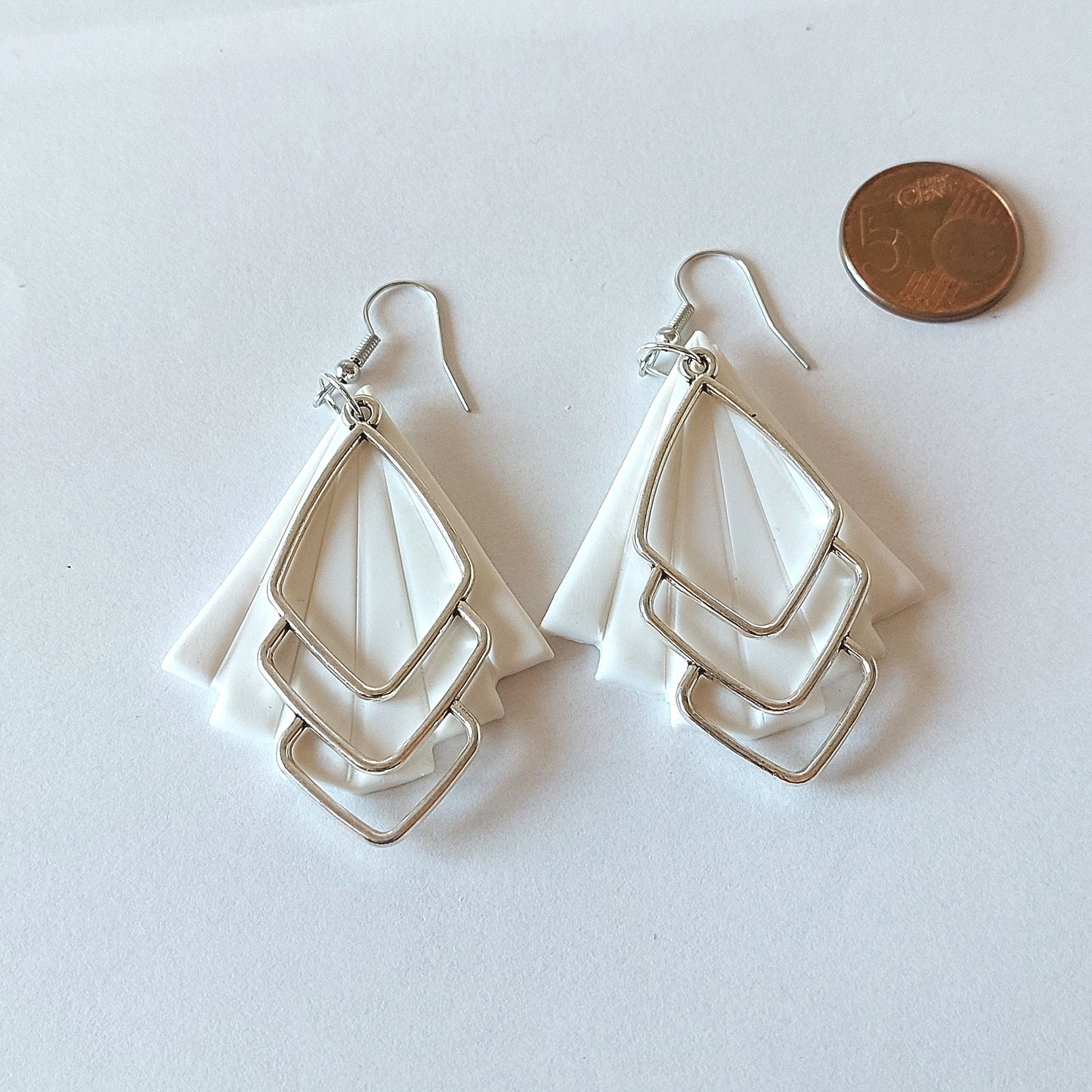 Große Statement Ohrringe Polymer Clay geometrisch weiß blau schwarz nach Wahl