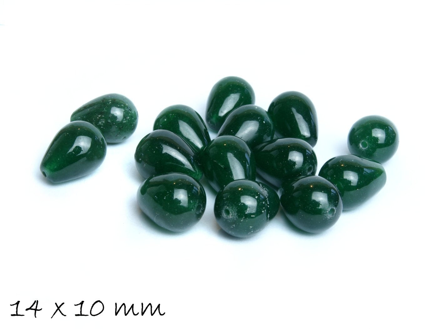 B-WARE - 6 Stück Jadeperlen, Edelstein, Tropfen, grün 10 x 14 mm