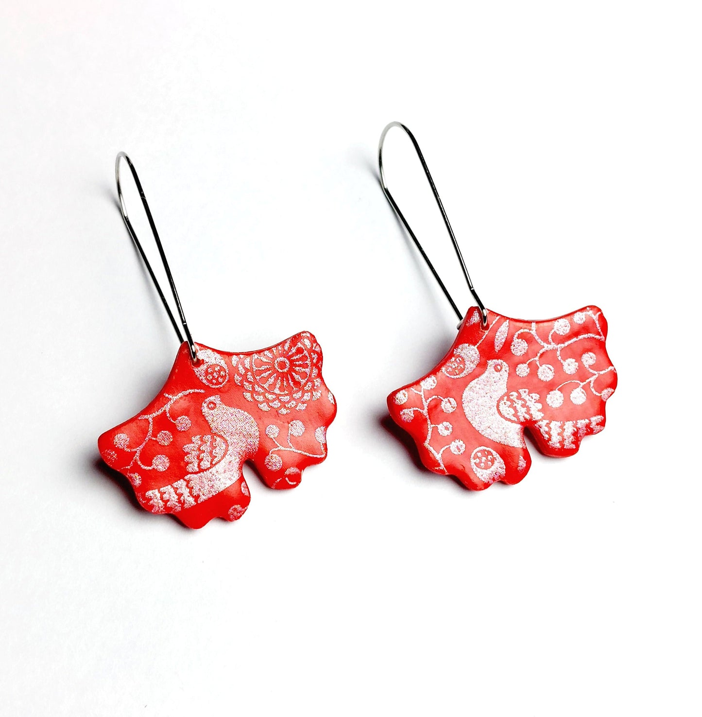Statement Ohrringe Polymer Clay Blüten Muster weiß rot nach Wahl