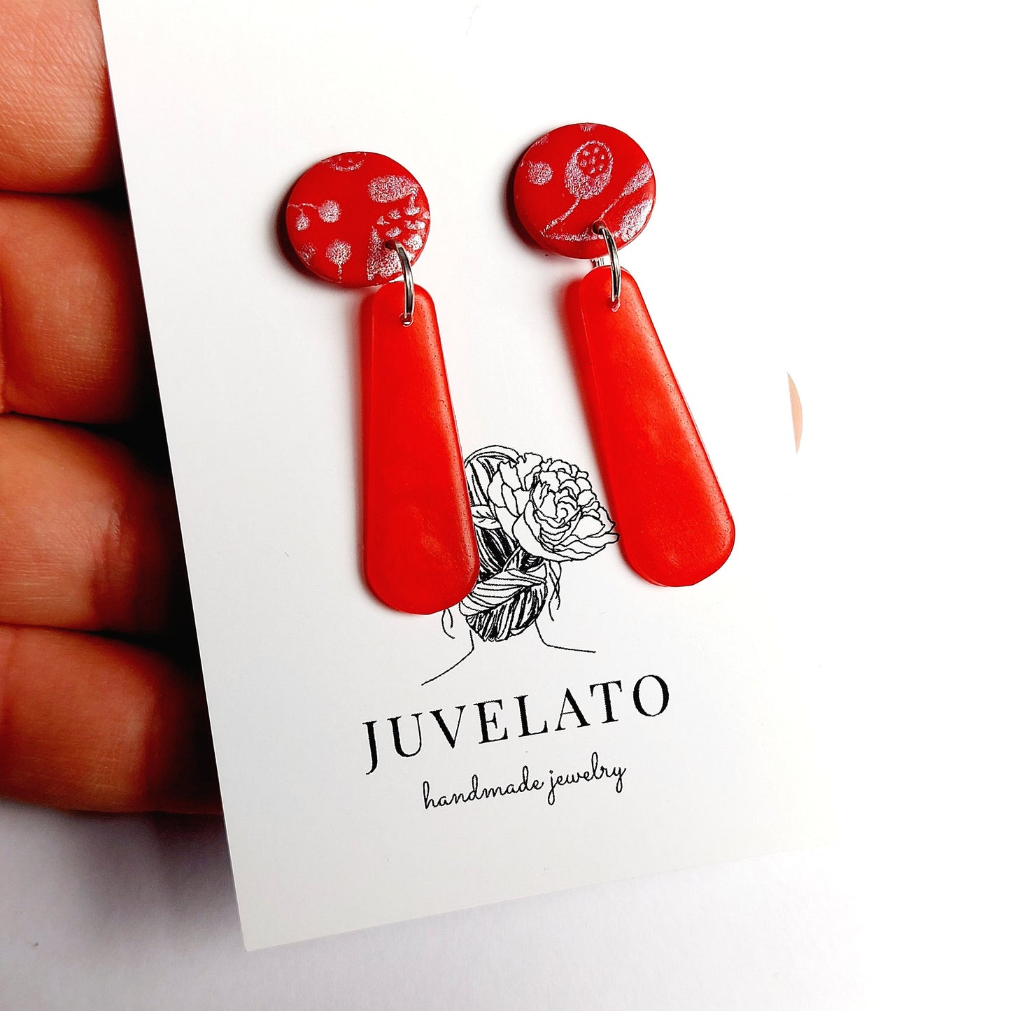 Statement Ohrringe Polymer Clay Blüten Muster rot nach Wahl