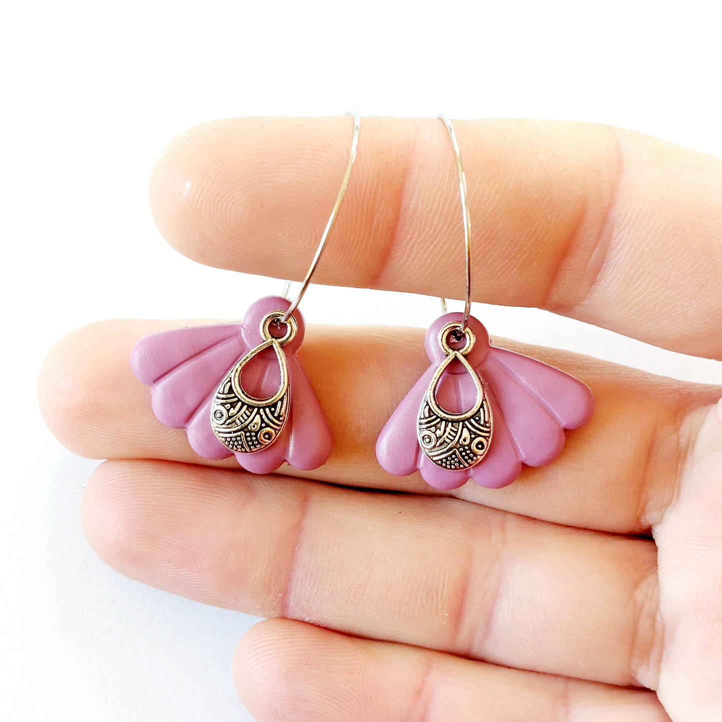 Statement Ohrringe Polymer Clay orientalisch rosa pink Blätter nach Wahl