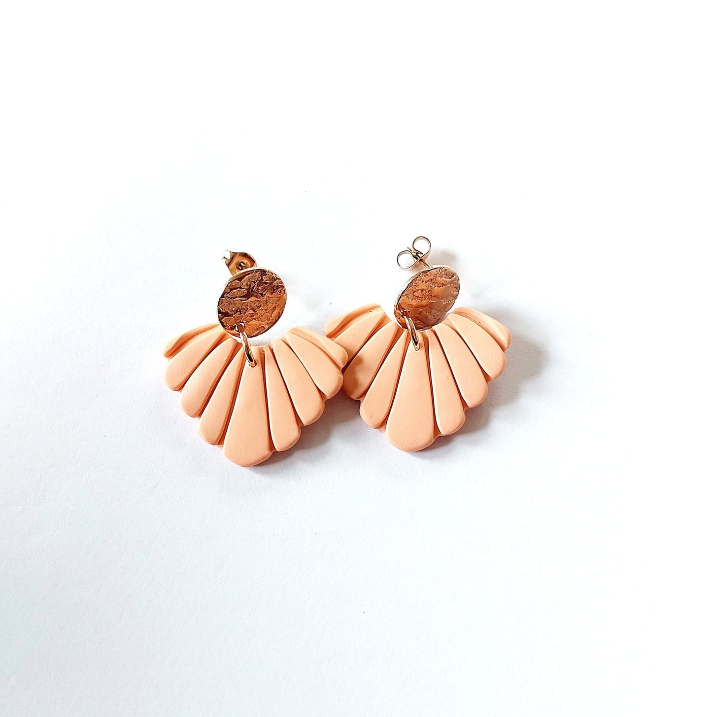 Statement Ohrringe Polymer Clay geometrisch Muschel Boho Holz rosa nach Wahl