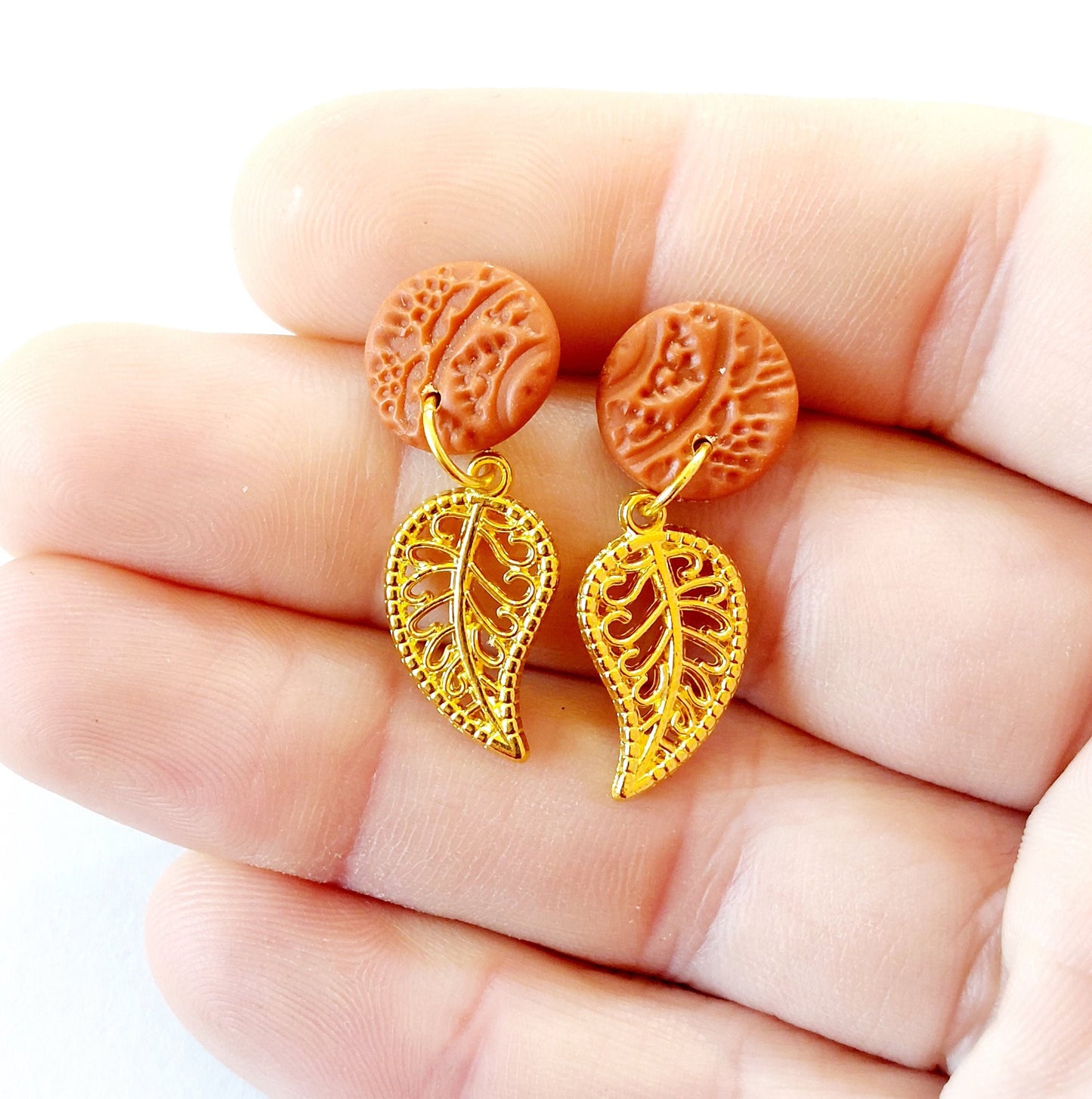 Statement Ohrringe Polymer Clay geometrisch gold rot braun nach Wahl