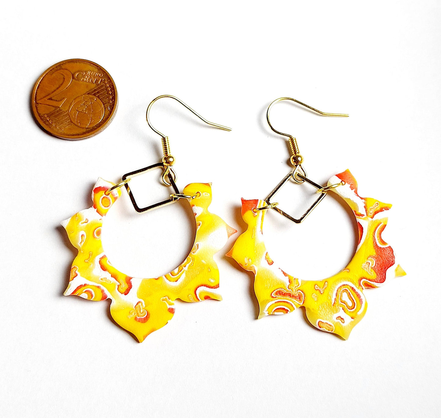 Statement Ohrringe Polymer Clay Blätter orientalisch gelb orange weiß nach Wahl