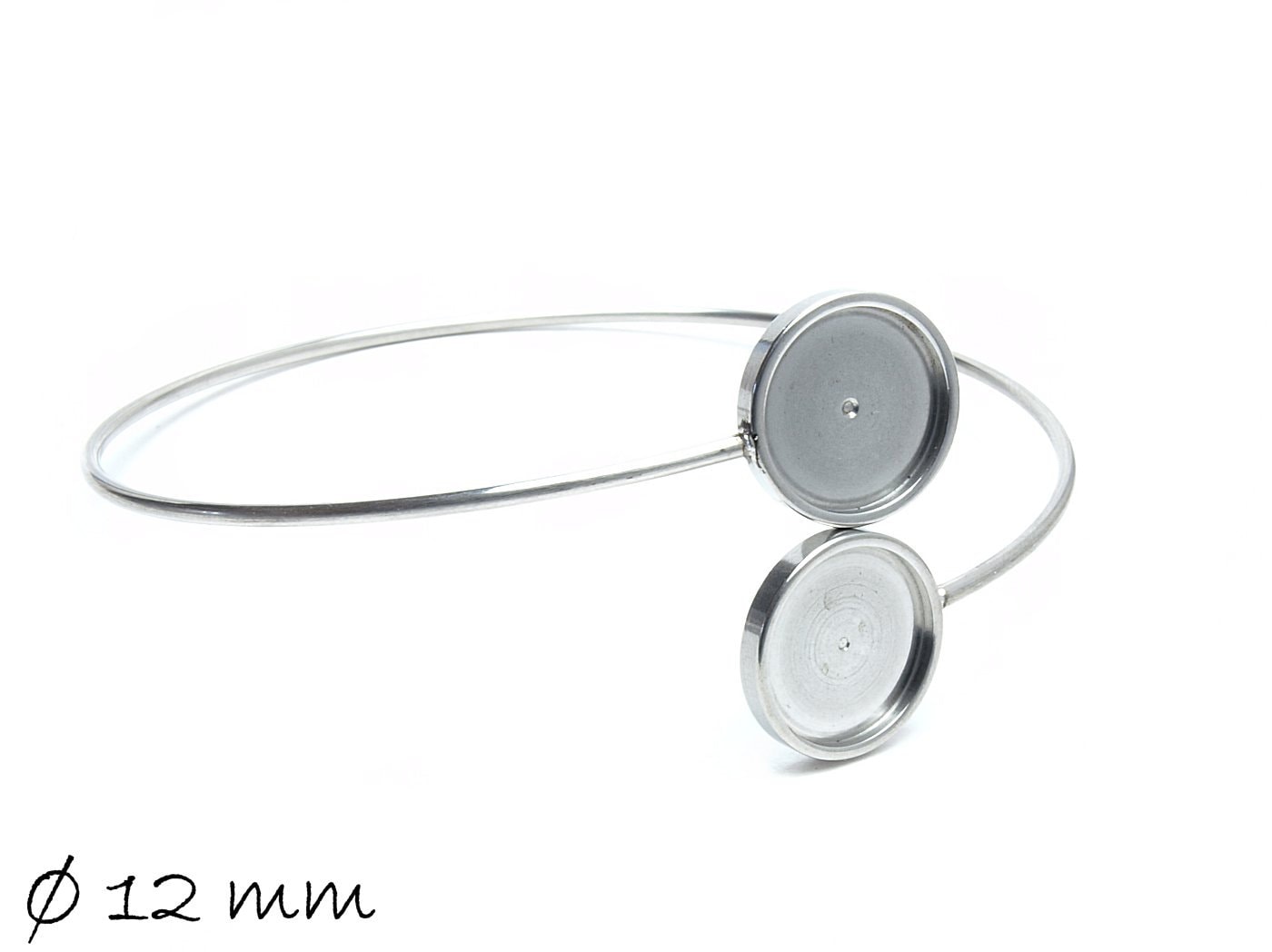 1 Stück Armreifrohling mit Cabochon Fassung Ø 12 mm, aus Edelstahl, in silber