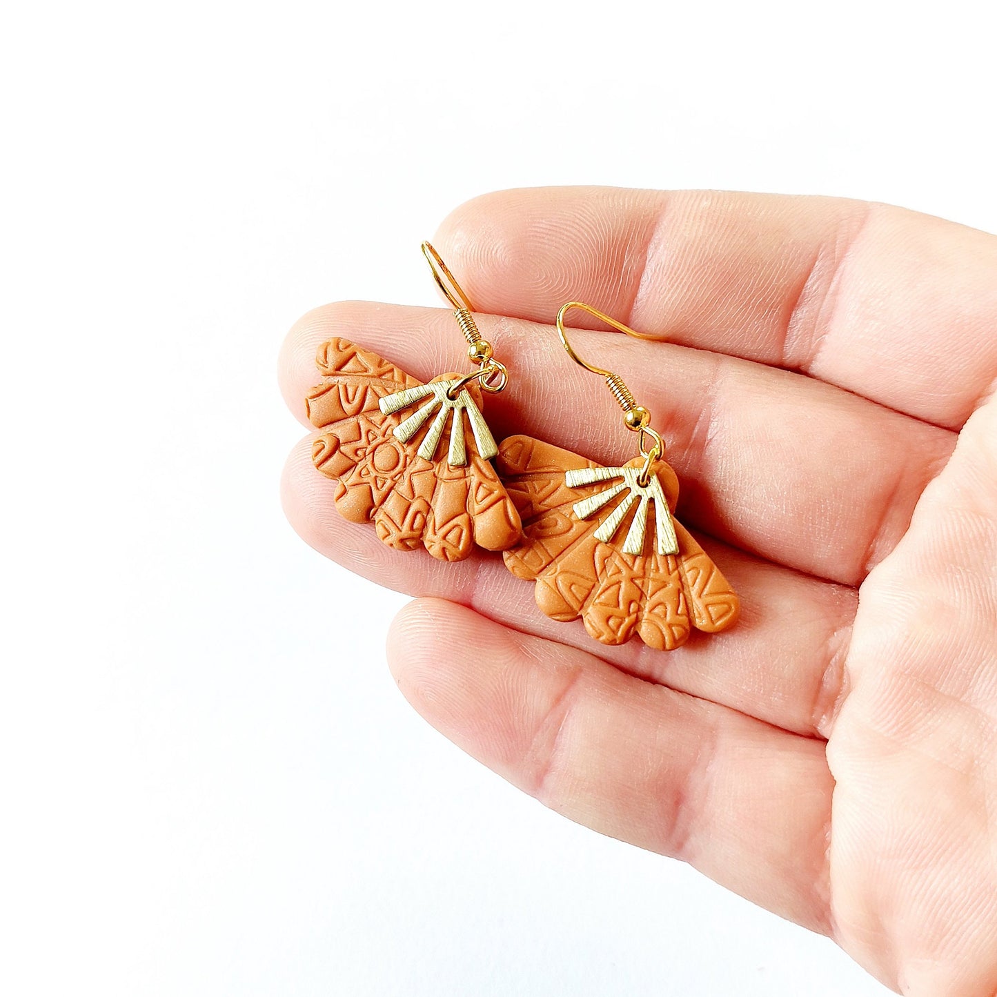 Statement Ohrringe Polymer Clay Muschel Blüte geometrisch orange gold nach Wahl