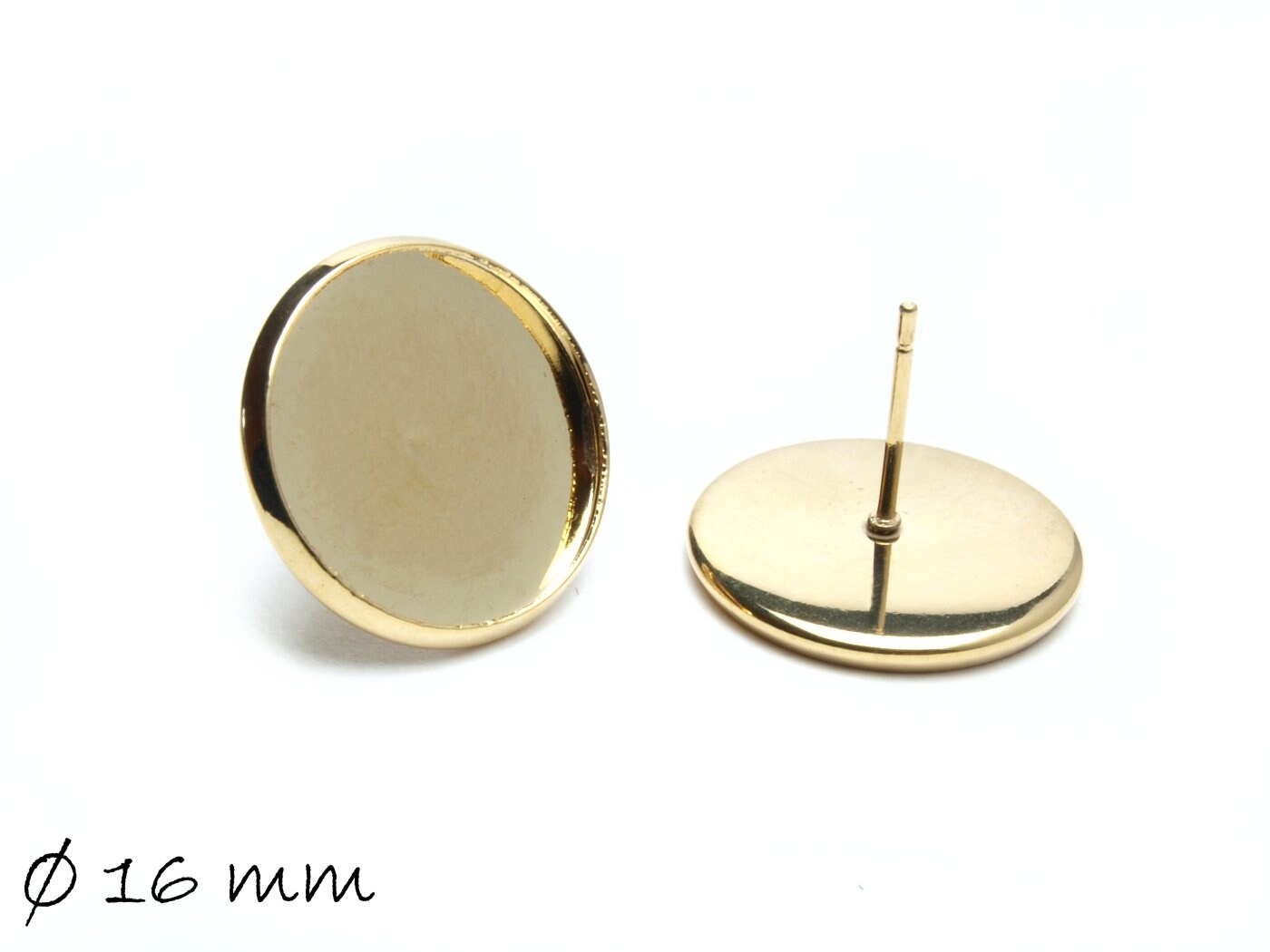 10 Stück Edelstahl Ohrstecker Rohling Fassung, 16 mm Ohrringe, golden