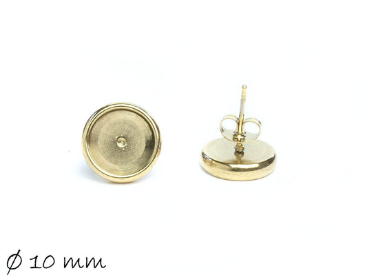 10 Stück Massive Ohrsteckerrohlinge mit Cabochonfassung (10 mm) aus Edelstahl, gold
