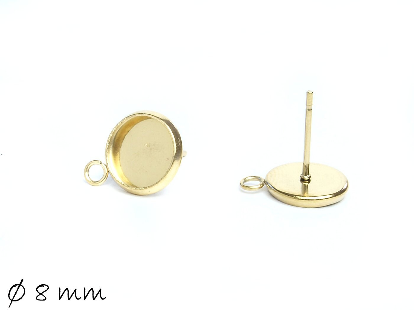 10 Stück Edelstahl Ohrstecker Rohling mit Öse und Fassung, 8 mm, gold