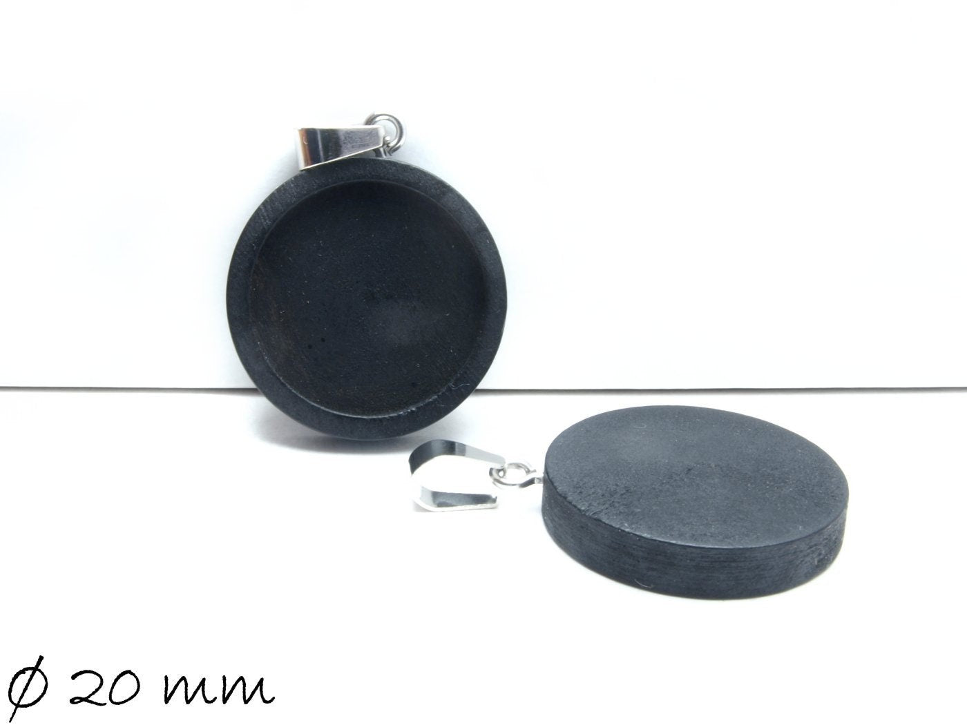 2 Stück Anhänger mit Fassung für Cabochons aus Holz, 20 mm, schwarz