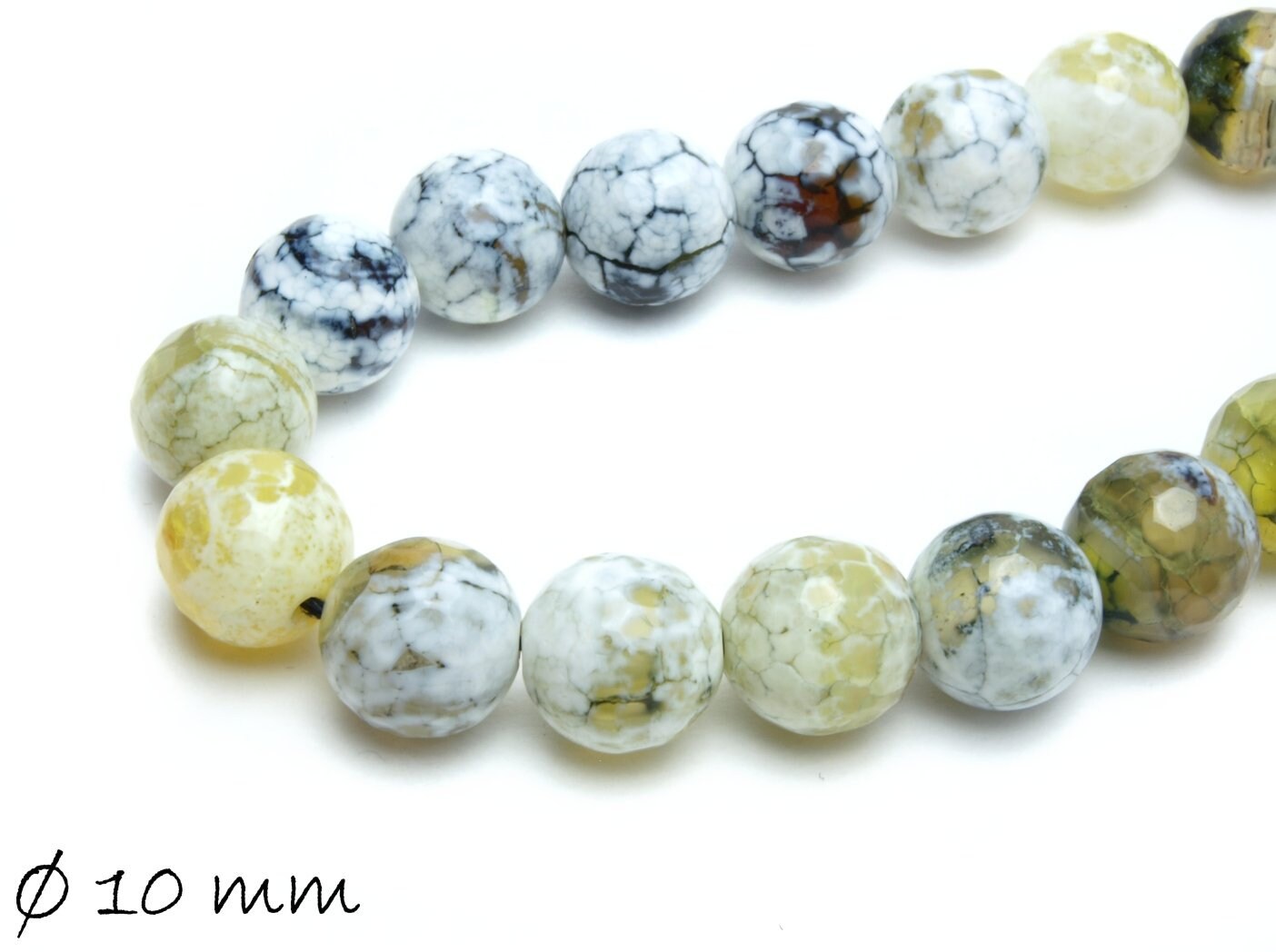 10 Stück facettierte Achatperlen, Ø 10 mm, gelb-weiß-braun