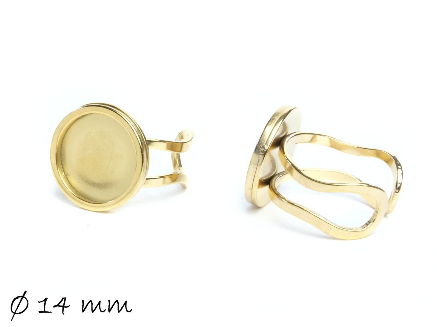 1 Stück Edelstahl Ringrohlinge, 17,5 mm gold mit 14 mm Cabochonfassung