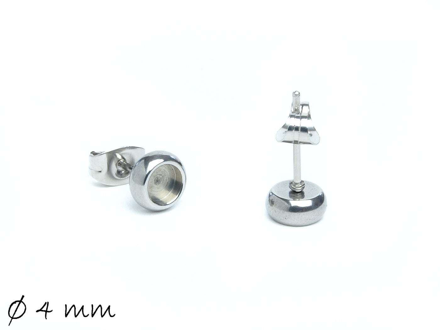 10 Stück Massive Ohrsteckerrohlinge mit Cabochonfassung (4 mm) aus Edelstahl