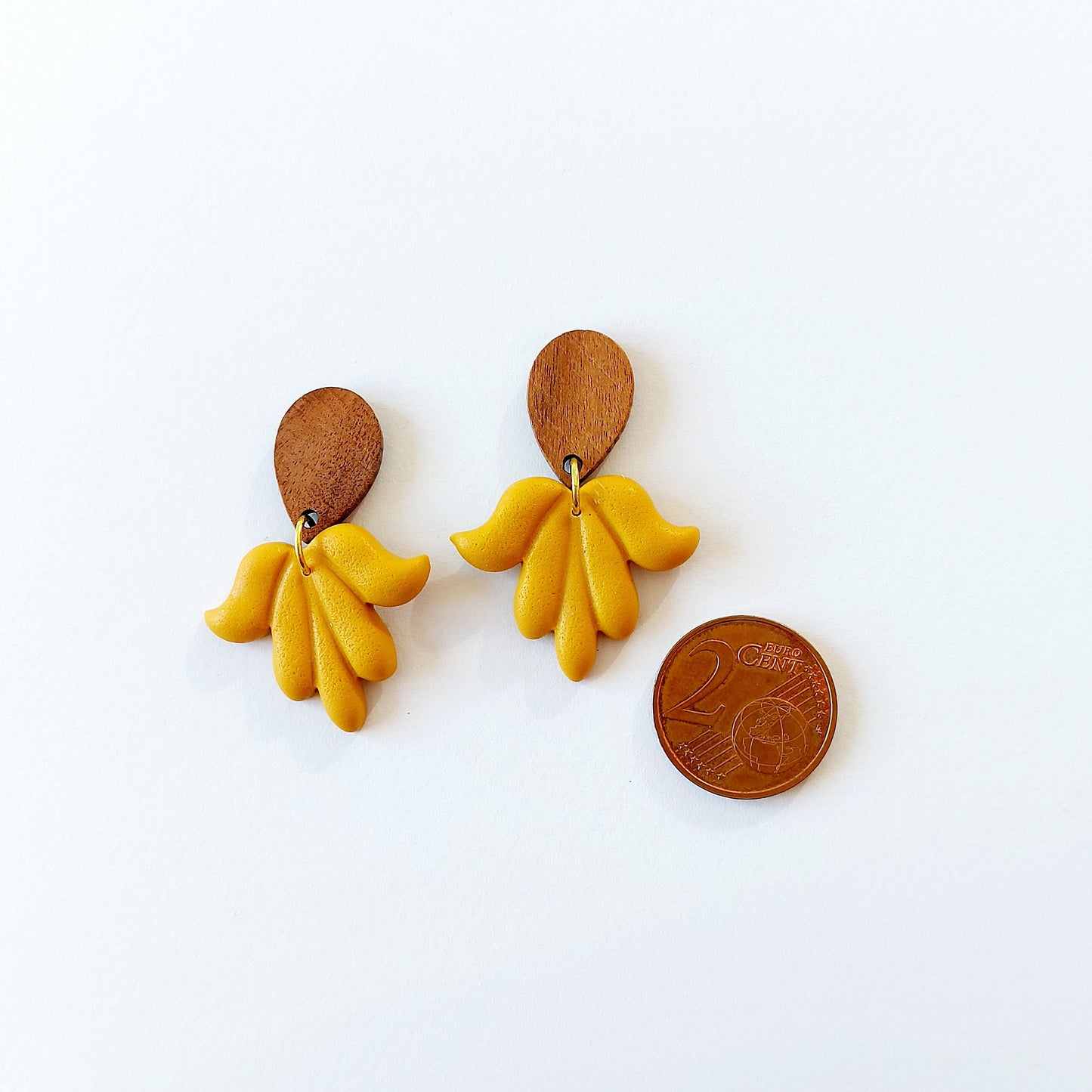 Statement Ohrringe Polymer Clay Holz ocker gelb braun nach Wahl