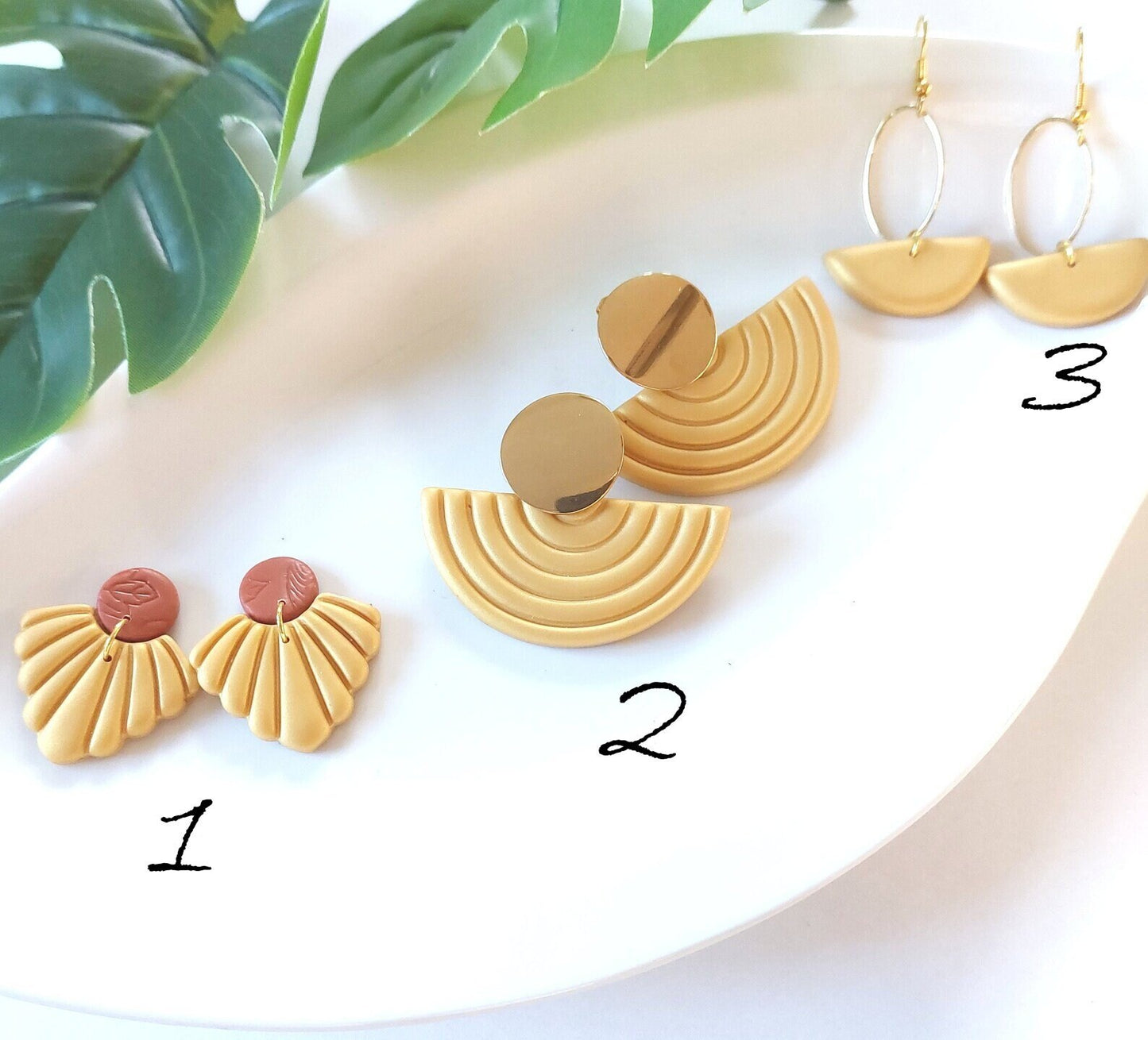 Statement Ohrringe Polymer Clay Muschel gold braun nach Wahl