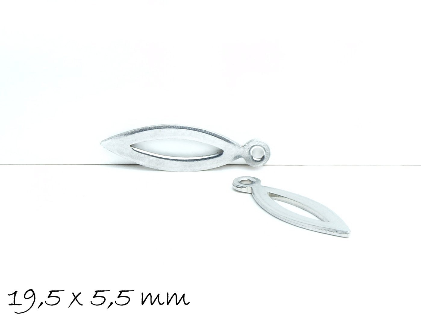 4 Stück Anhänger "Pferdeauge" aus Edelstahl, silber, 19,5 x 5,5 mm