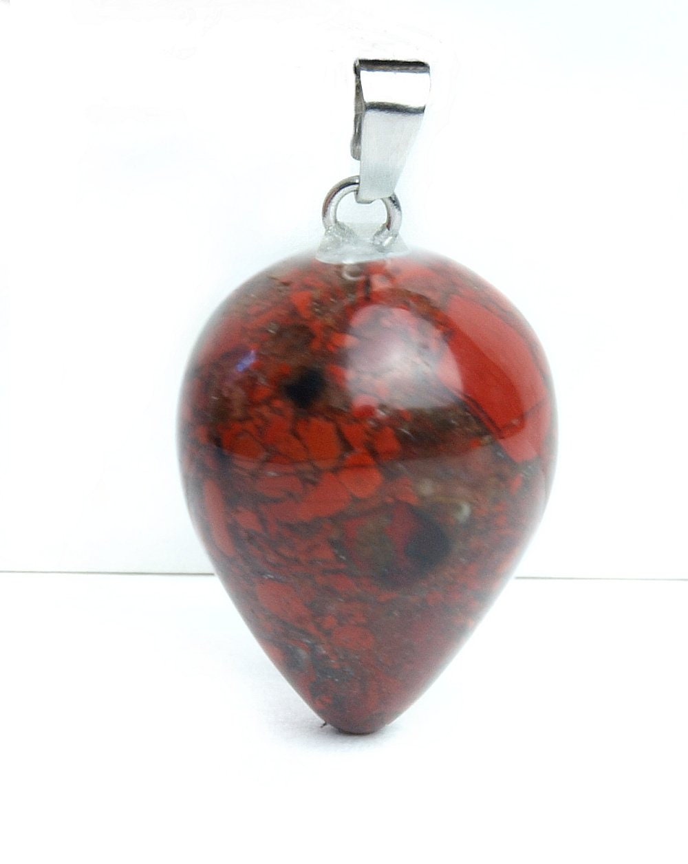 1 Stück Tropfen Anhänger 26 x 16 mm, Roter Jasper
