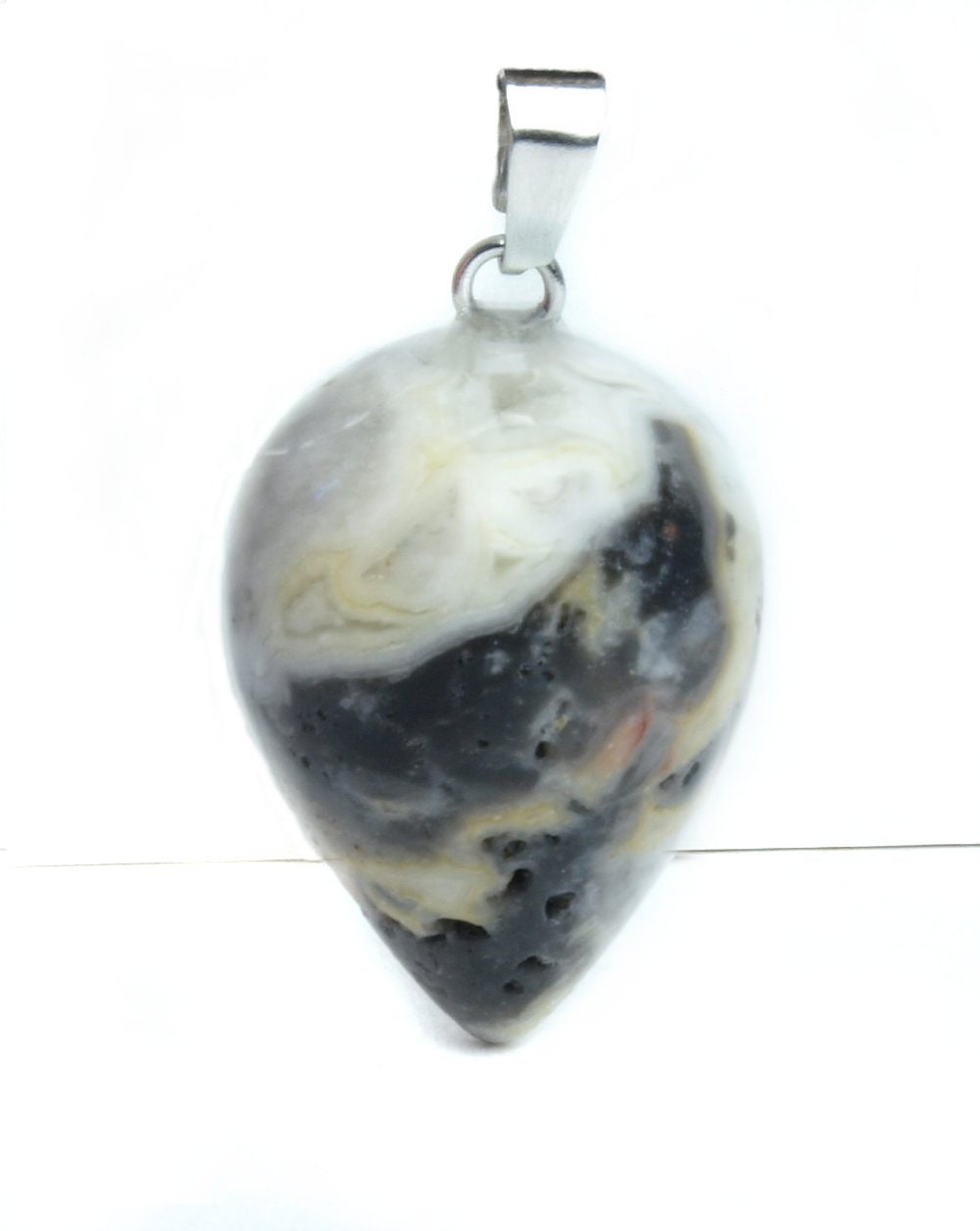 1 Stück Tropfen Anhänger 26 x 16 mm, schwarz-weißer Jasper