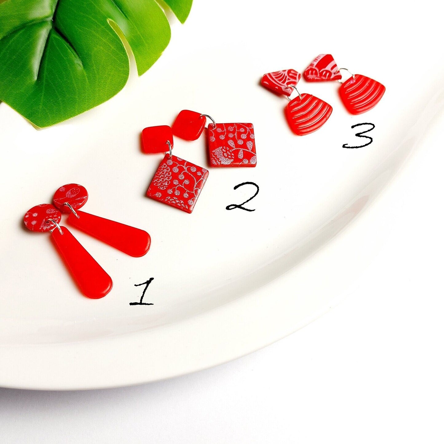 Statement Ohrringe Polymer Clay Blüten Muster rot nach Wahl