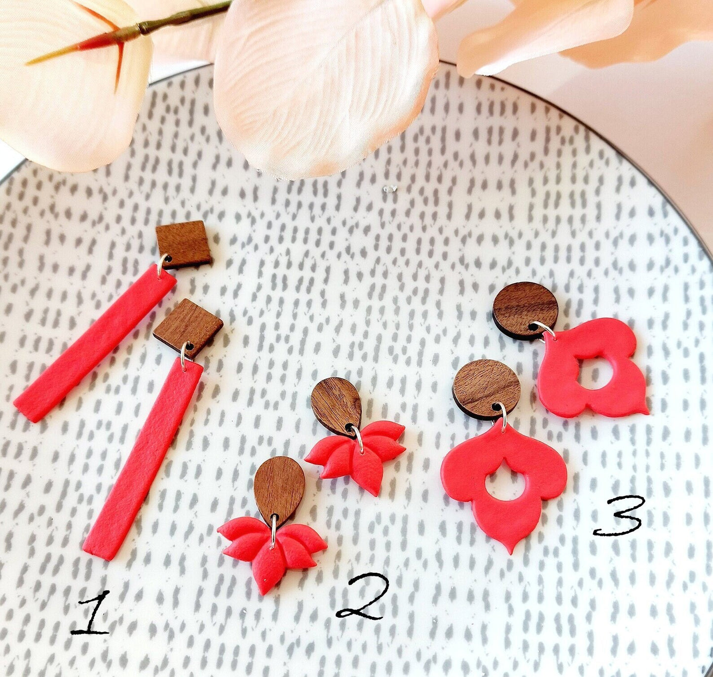 Statement Ohrringe Polymer Clay Holz rot braun nach Wahl