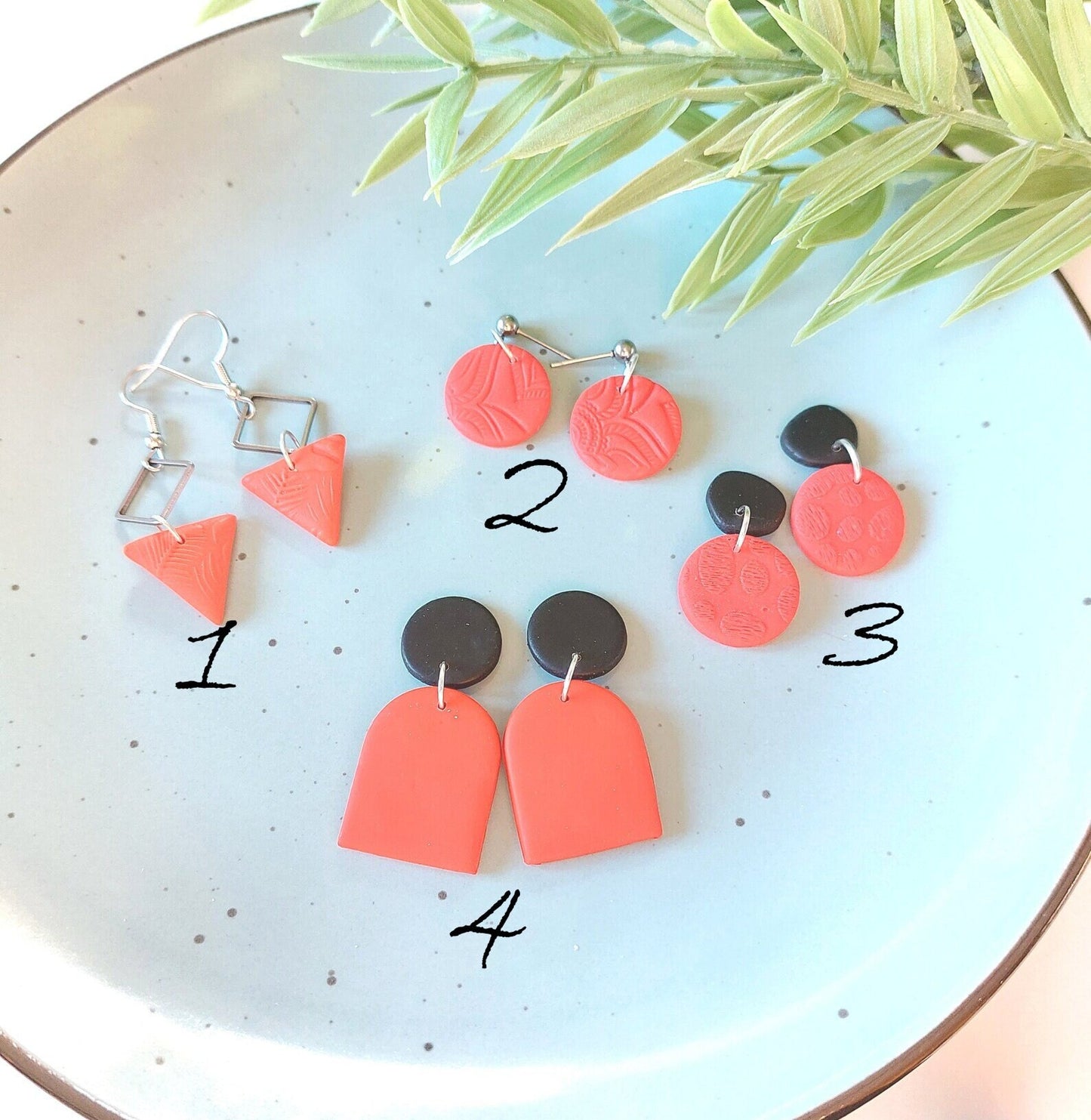 Statement Ohrringe Polymer Clay geometrisch rot schwarz nach Wahl