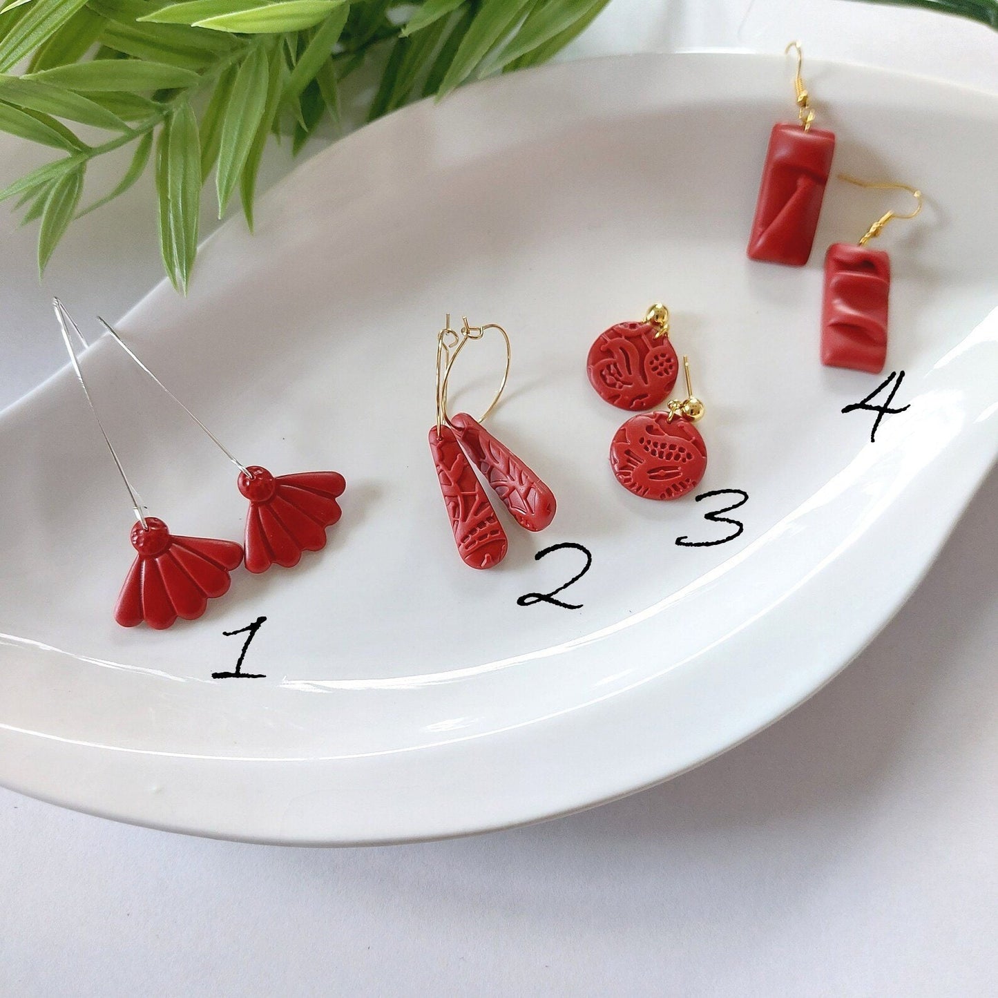 Statement Ohrringe Polymer Clay Blüten Tropfen Kreis Blätter rot nach Wahl
