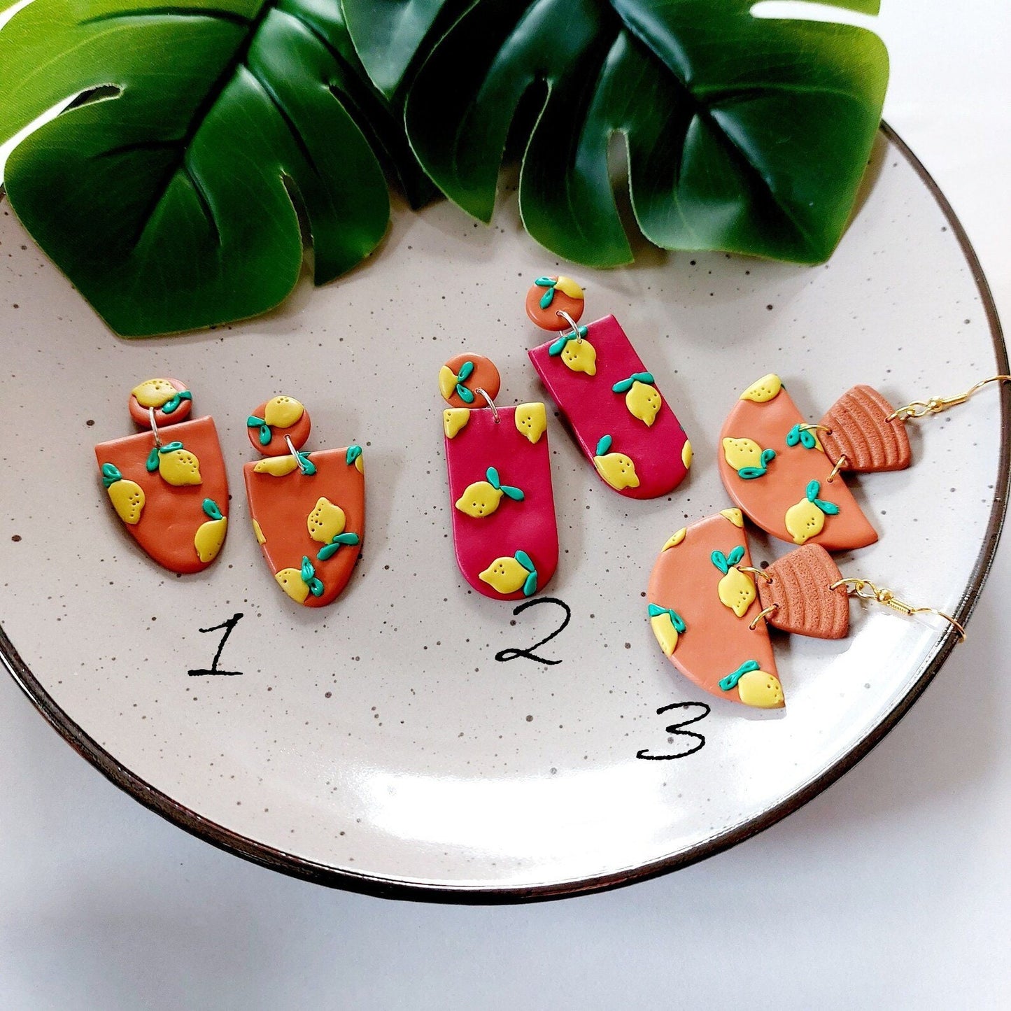 Statement Ohrringe Polymer Clay Sommer Zitronen rot orange nach Wahl