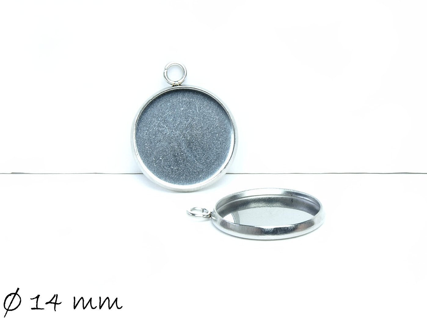 4 Stück Anhänger mit Fassung/ Medaillon, 14 mm, silbern, Edelstahl