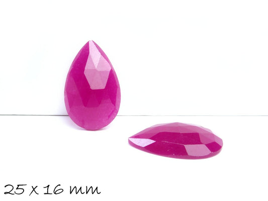 1 Stück Edelstein Tropfen-Cabochon, facettiert, Jade, 25 x 16 mm, pink