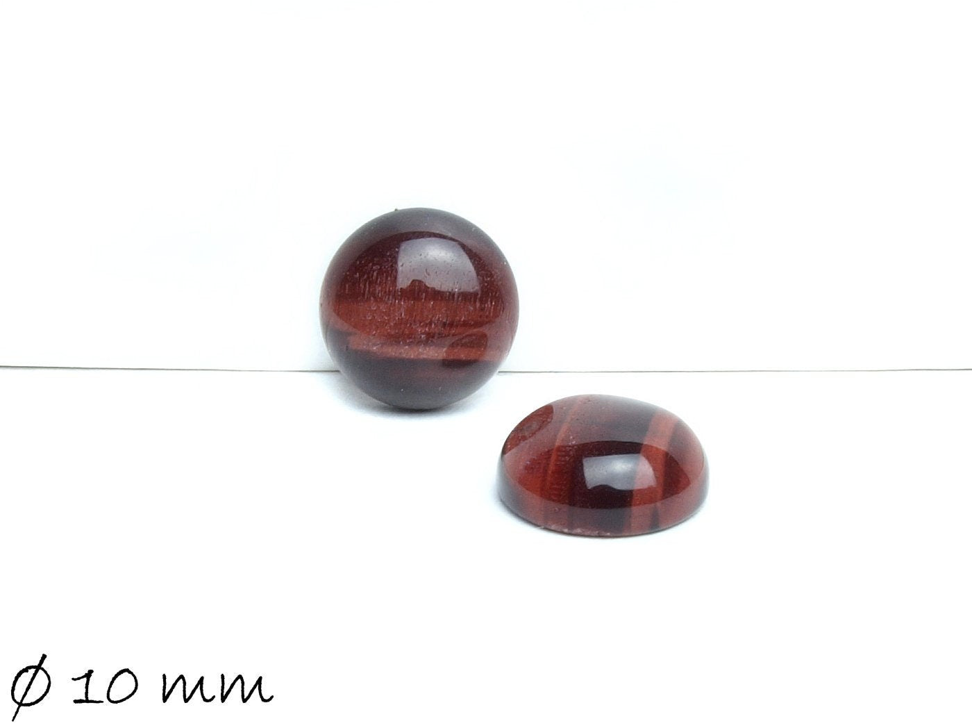 2 Stück Edelstein Cabochons, roter Tigerauge, Ø 10 mm