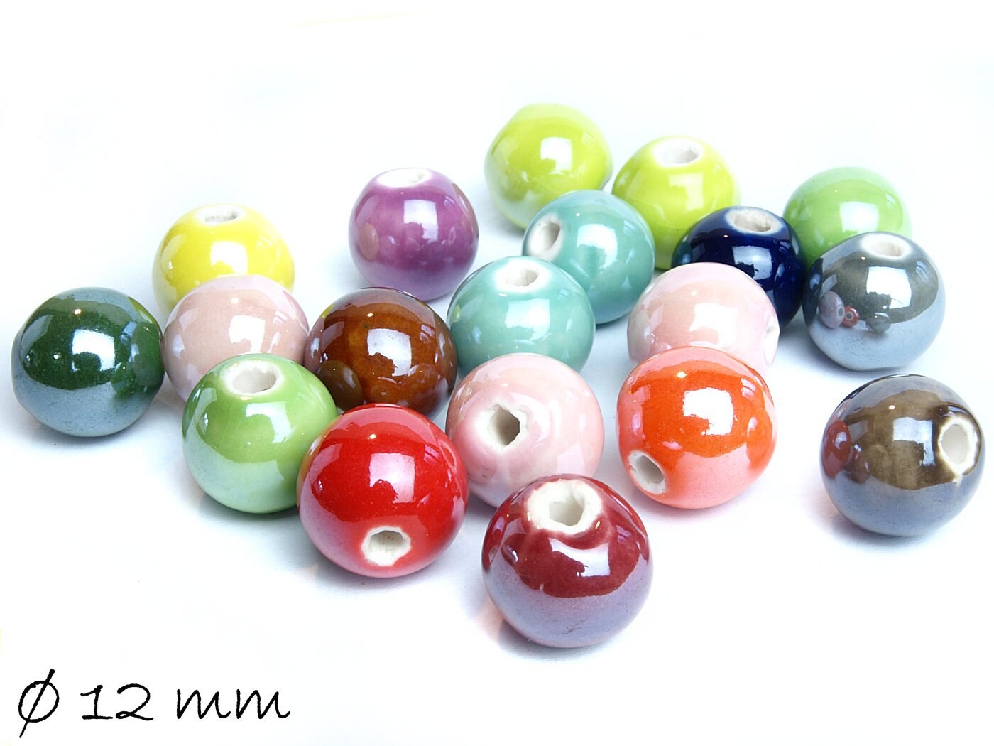 10 Stück Porzellan Perlen Ø 12 mm, bunter Farbmix