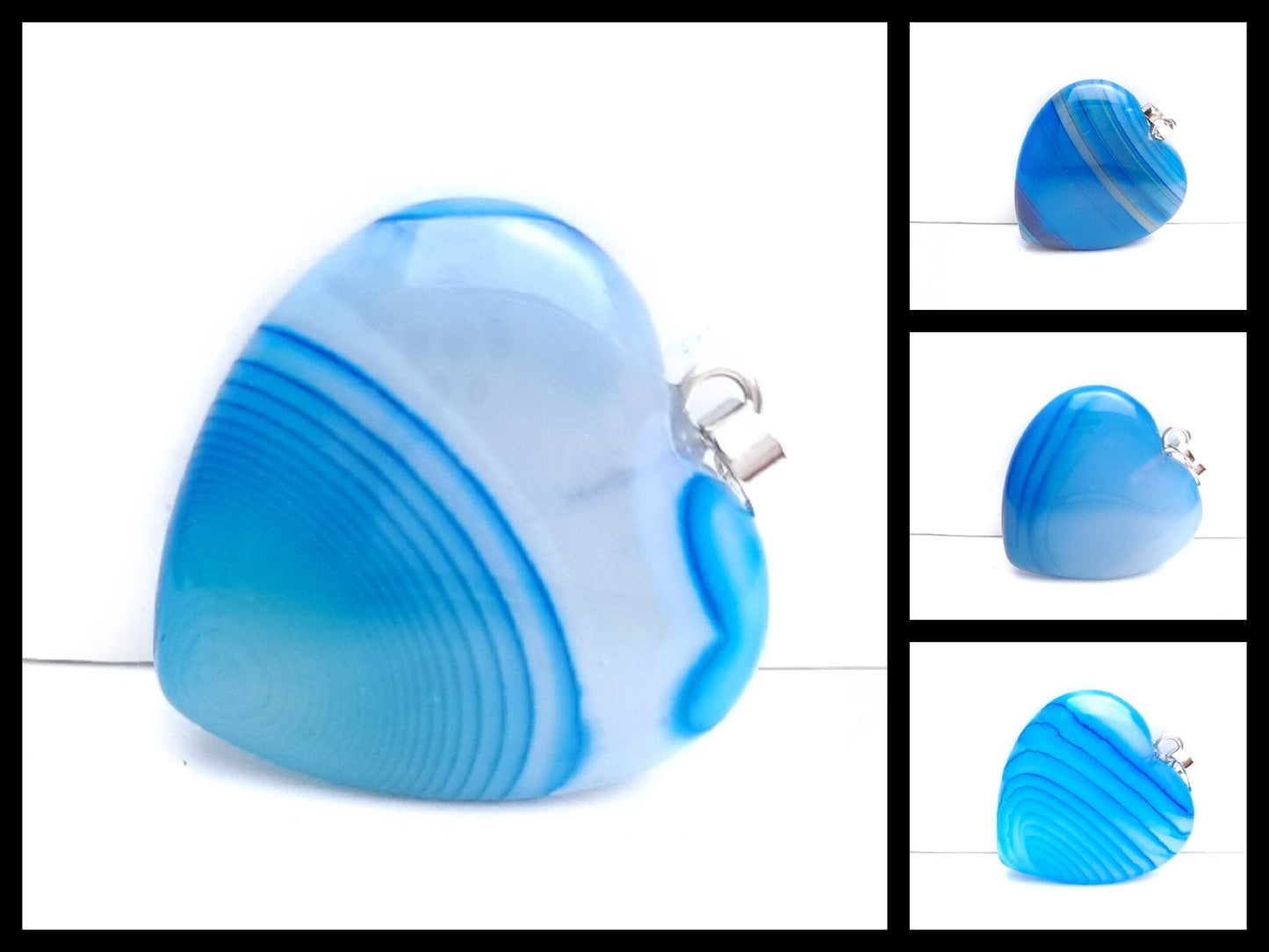 1 Stück Herz Anhänger Achat 27 x 25 mm, blau
