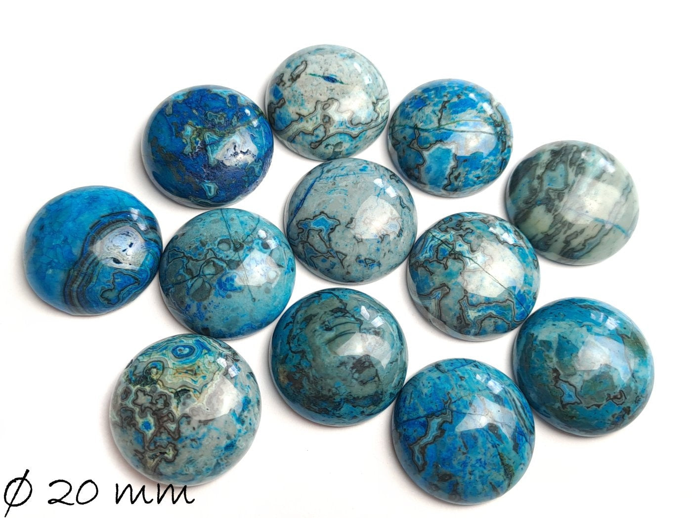 B-WARE - 2 Stück runde Cabochons, Ripple-Jasper, Ø 20, blau