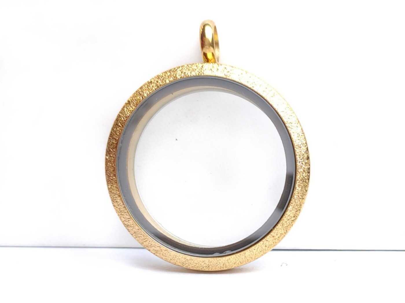1 Stück Schraub-Medaillon, Gold mit Glitzer, Glas, Edelstahl, Ø 25 mm