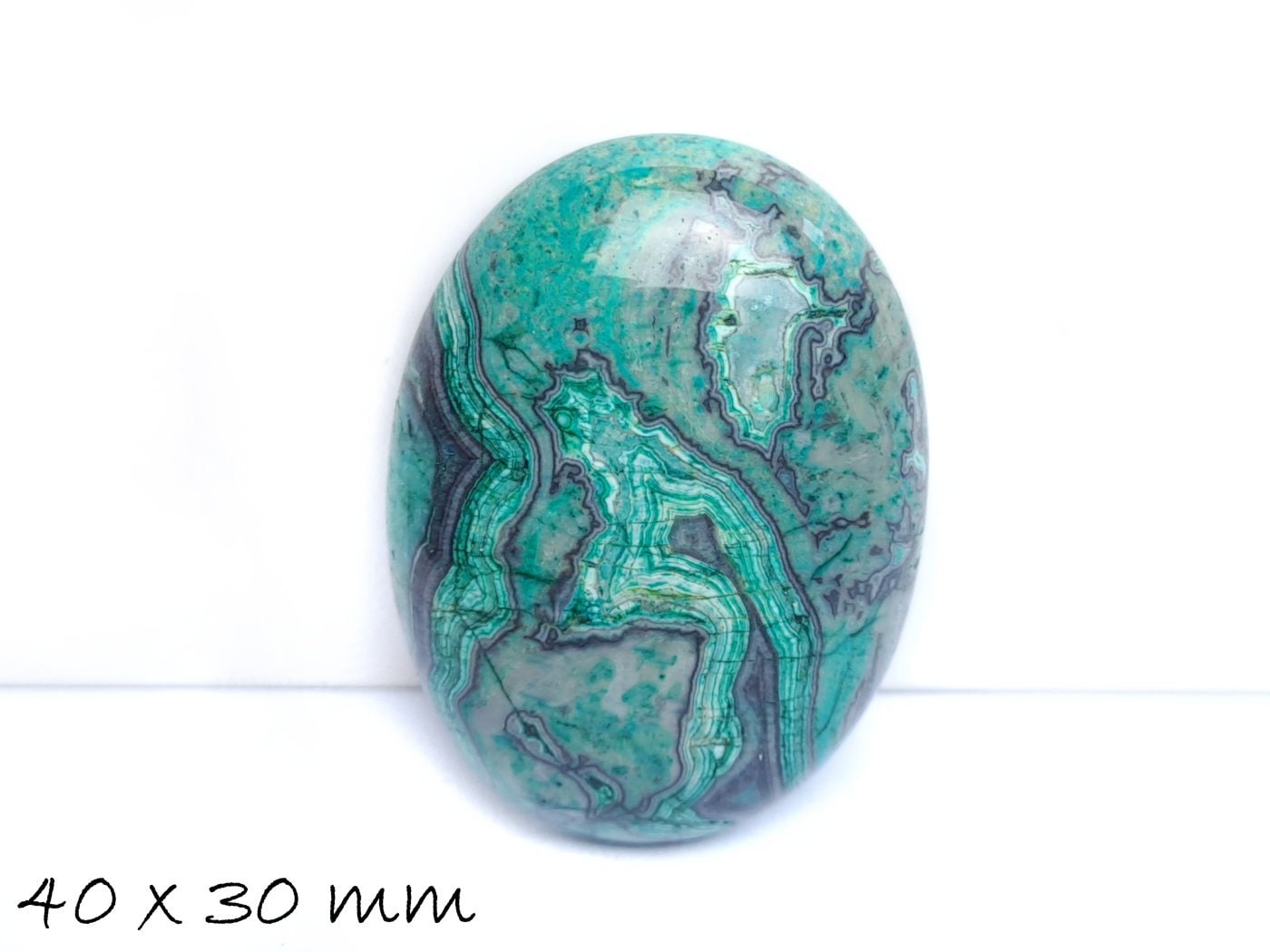 1 Stück Edelstein Cabochon, Ripple-Jasper, 40 x 30 mm, türkis