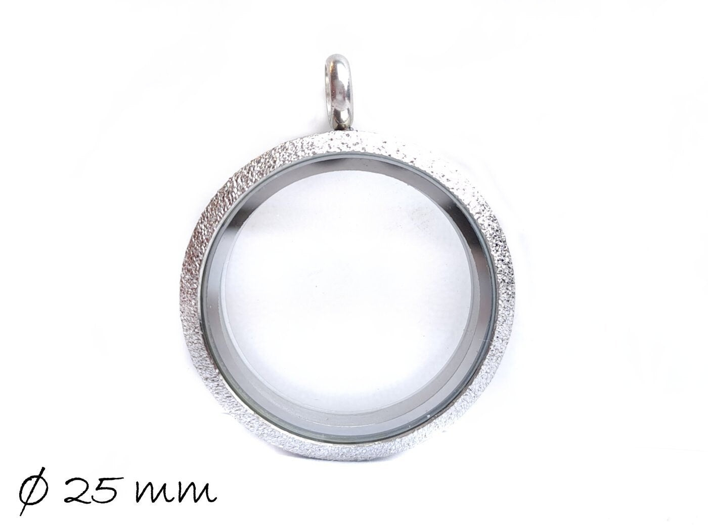 1 Stück Schraub-Medaillon, silber mit Glitzer, Glas, Edelstahl, Ø 25 mm