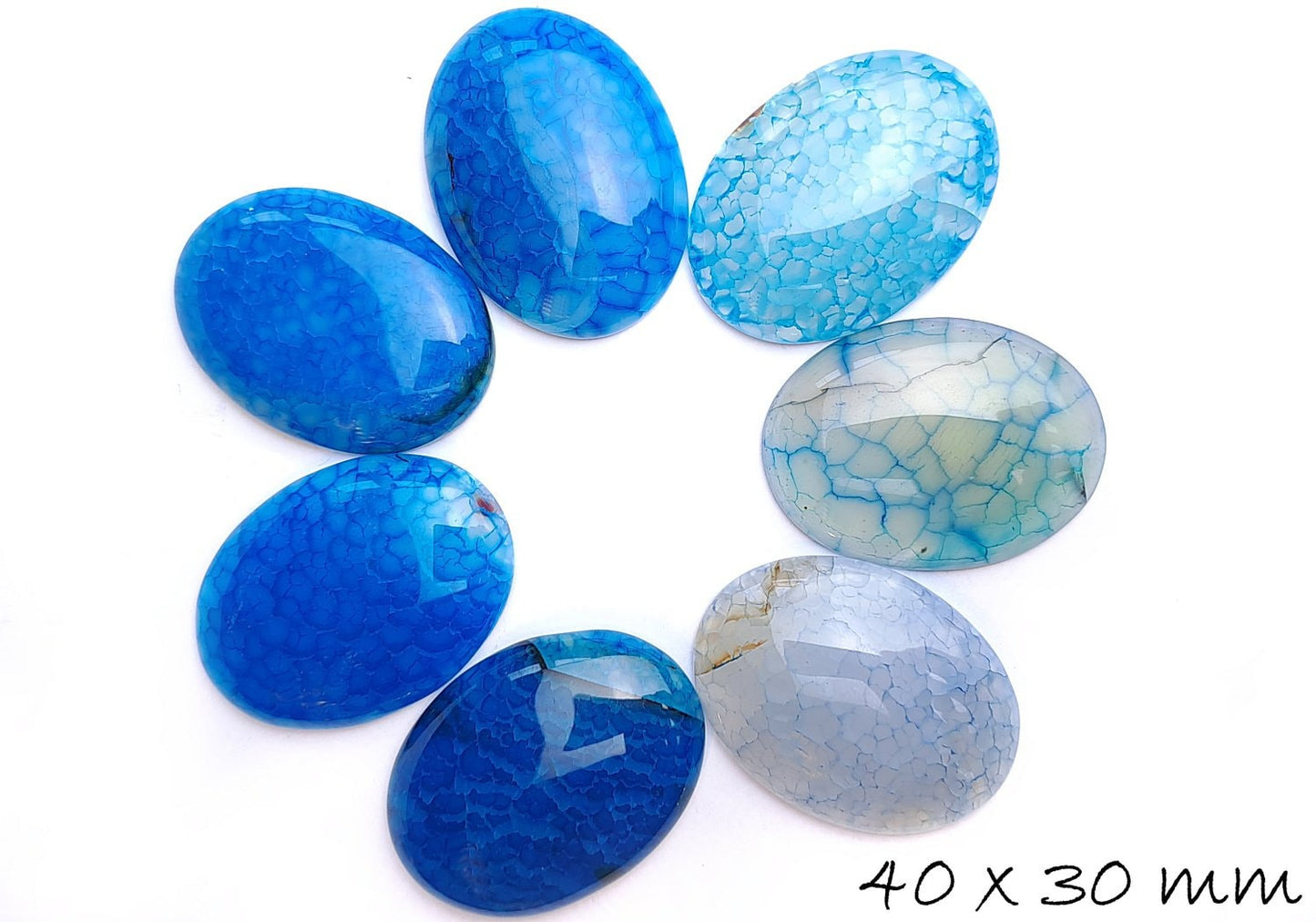 B-WARE - 1 Stück Cabochon Drachenader Achat 40 x 30 mm, türkis-blau