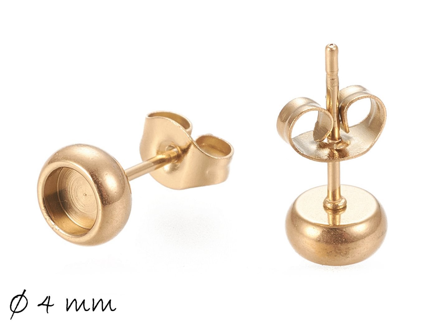 4 Stück Massive Ohrsteckerrohlinge mit Cabochonfassung (4 mm) aus Edelstahl in gold