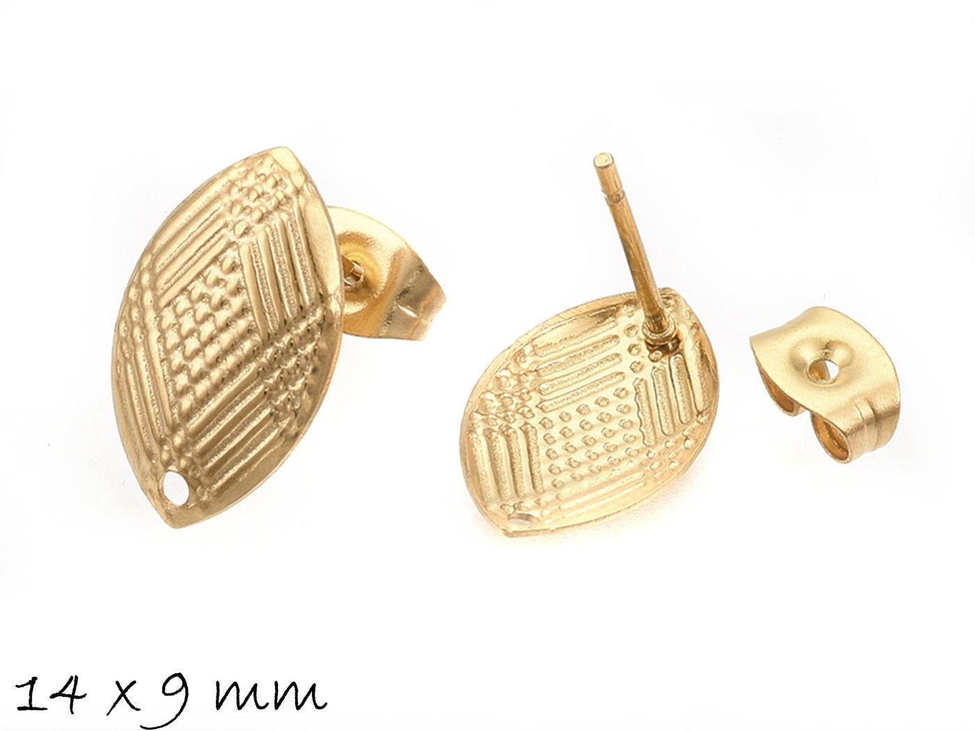 4 Stück Ohrstecker mit Öse Edelstahl, gold, oval, textur, Ohrringe