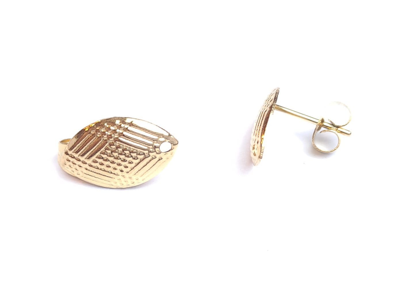 4 Stück Ohrstecker mit Öse Edelstahl, gold, oval, textur, Ohrringe