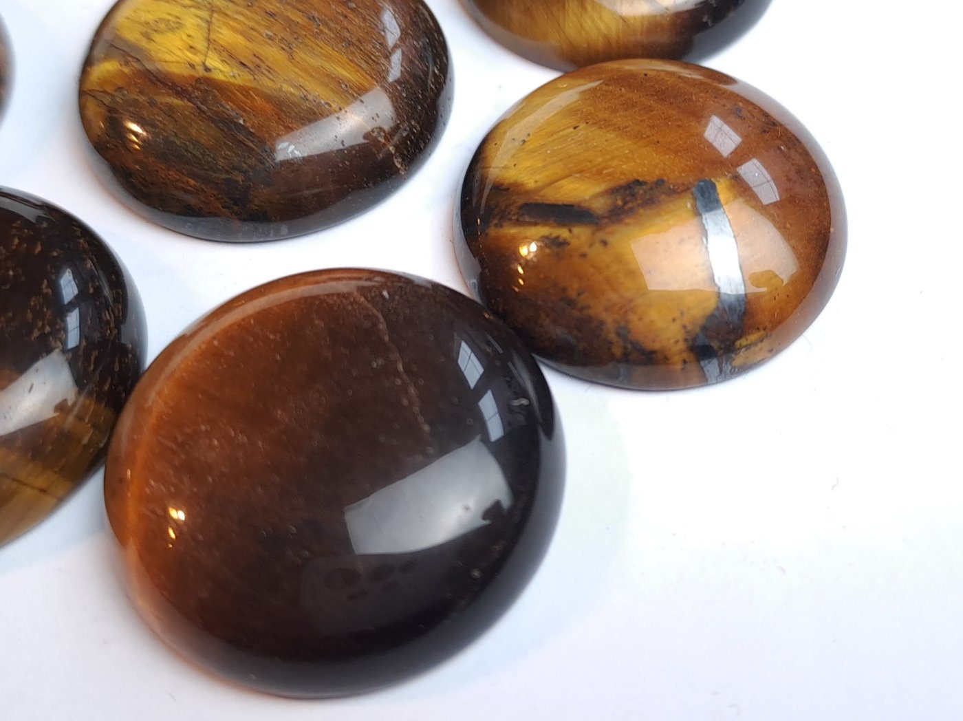 B-WARE - 2 Stück runder Edelstein Cabochon, Tigerauge, Ø 25 mm