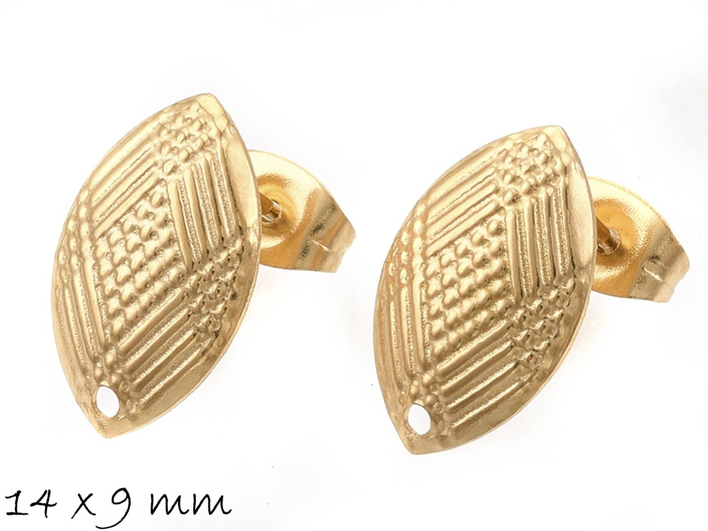 4 Stück Ohrstecker mit Öse Edelstahl, gold, oval, textur, Ohrringe