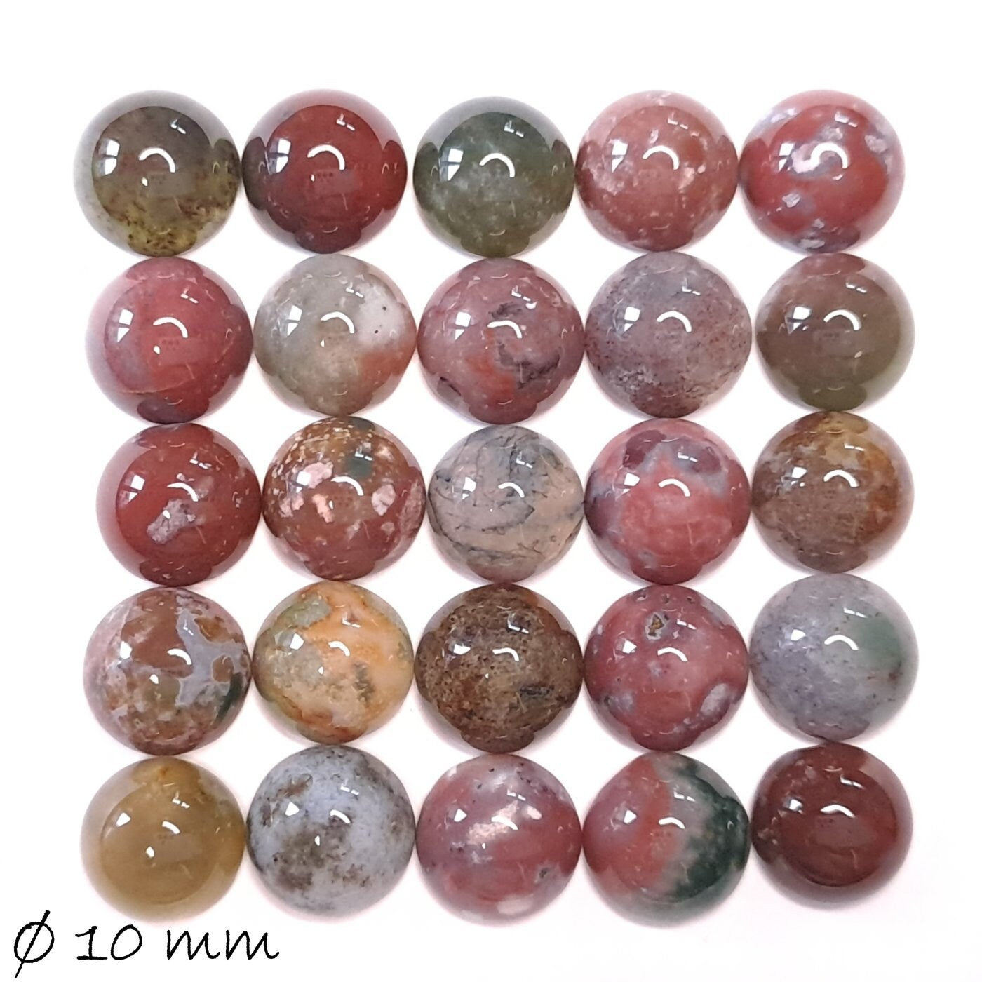 2 Stück Edelstein Cabochons, Indischer Achat, 10 mm