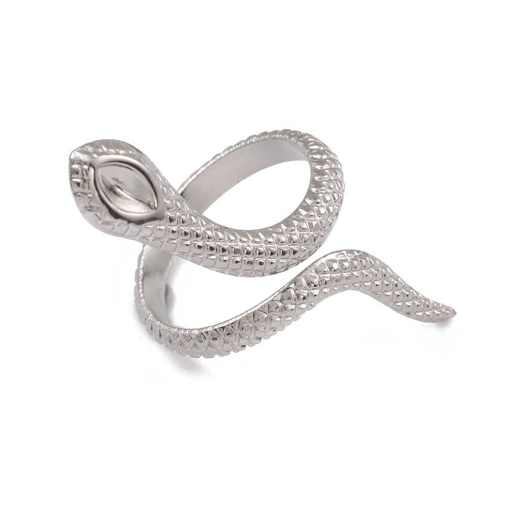 1 Stück Edelstahl Ringrohlinge mit Fassung 4 x 3 mm, Schlange, 17,3 mm Innendurchmesser, silber