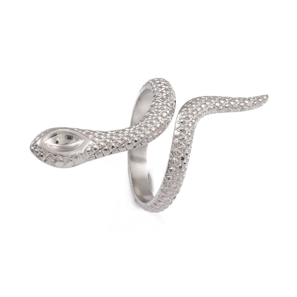 1 Stück Edelstahl Ringrohlinge mit Fassung 4 x 3 mm, Schlange, 17,3 mm Innendurchmesser, silber