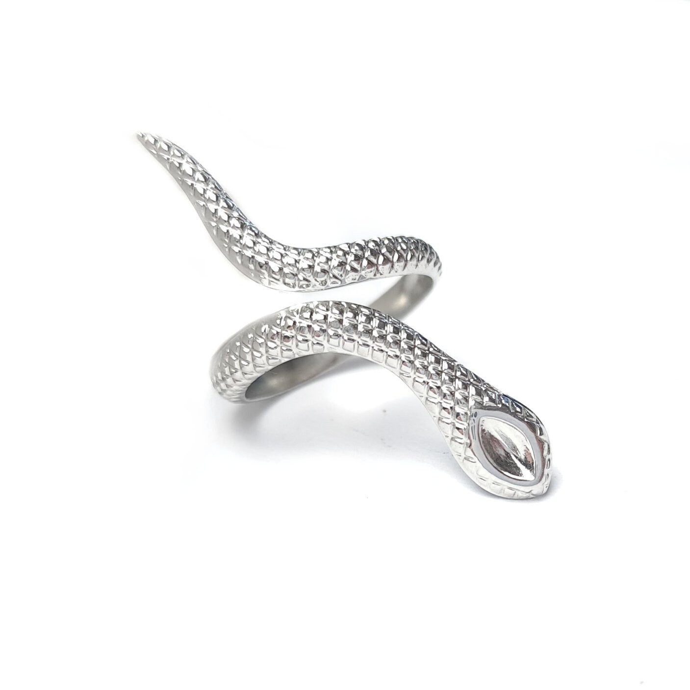 1 Stück Edelstahl Ringrohlinge mit Fassung 4 x 3 mm, Schlange, 17,3 mm Innendurchmesser, silber
